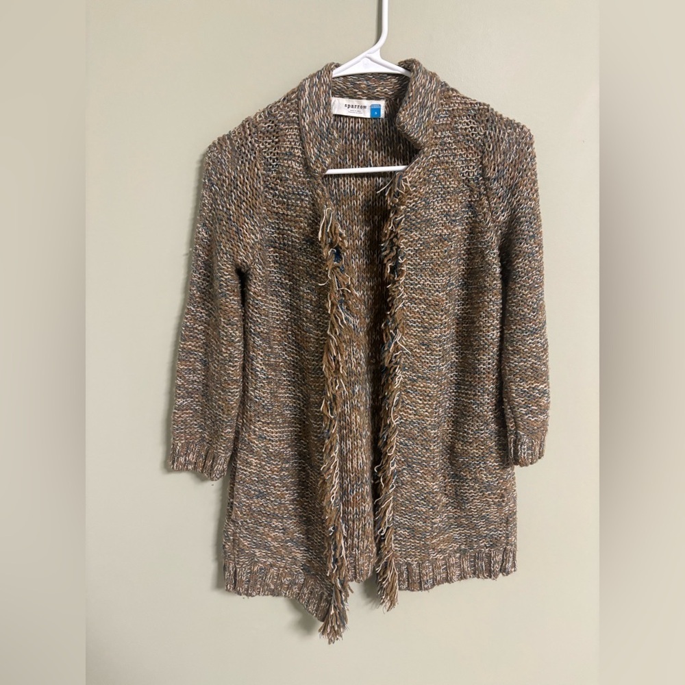 Anthropologie Sparrow Size Small Fringe Hem Open Cardigan Wool Linen Blend